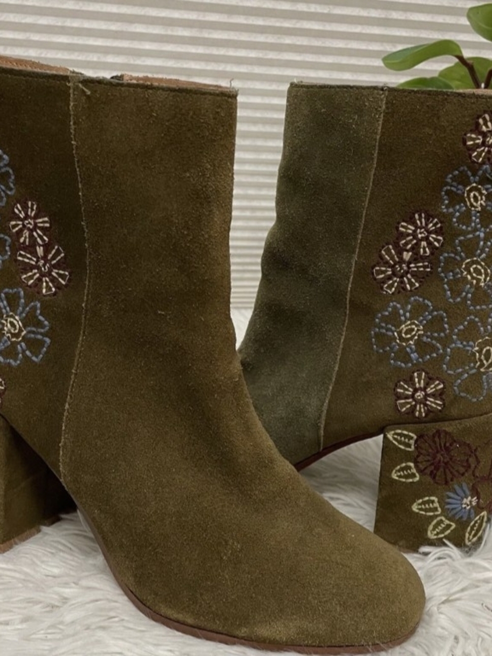Bettye by Bettye Muller Shannon Olive Suede Embroidered Ankle Boots - Women